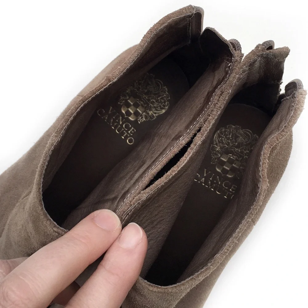 Vince Camuto Taupe Brown Gray Suede Leather Greyson Zip Ankle Booties Boots - Picture 6 of 7